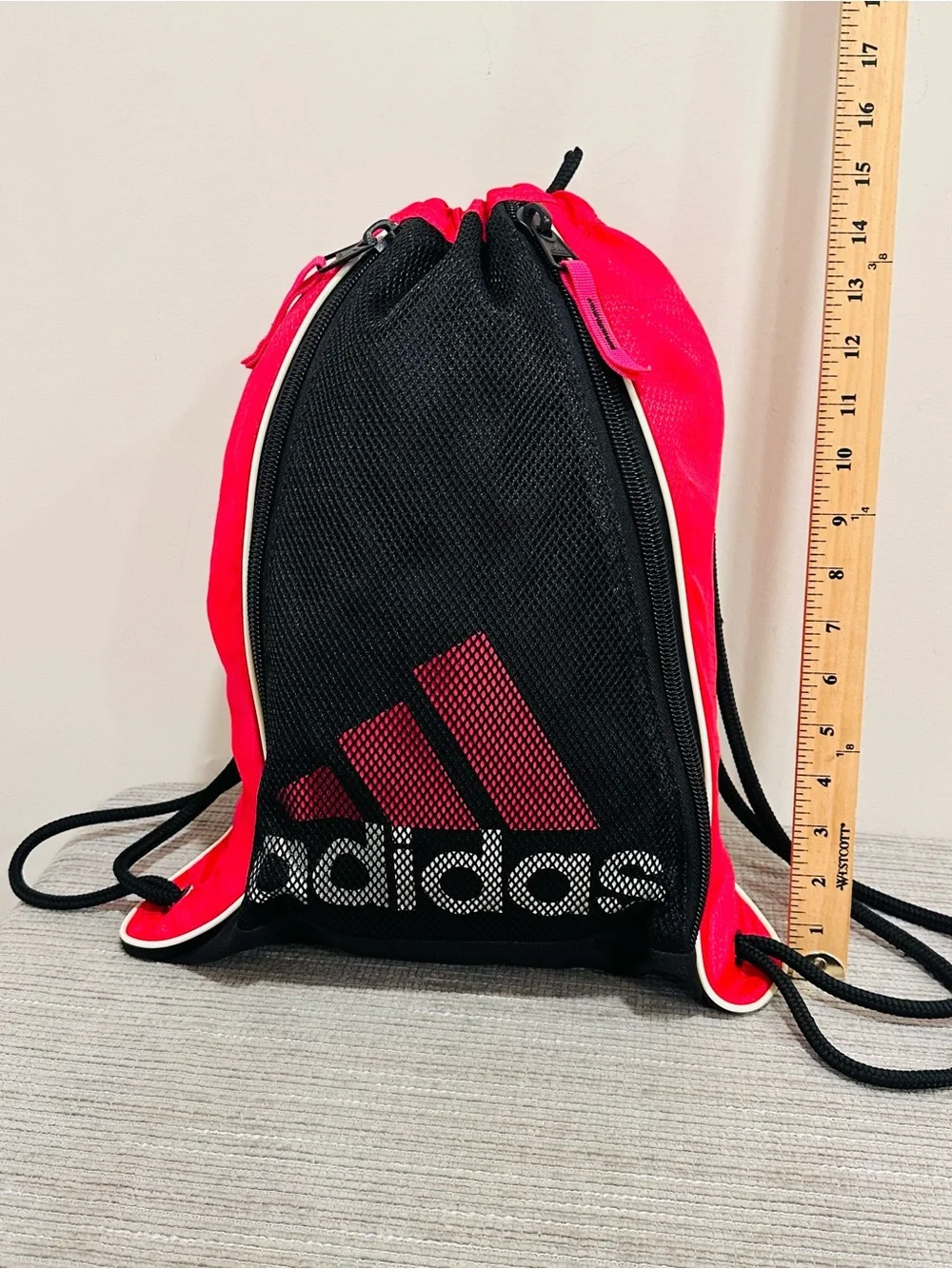 Adidas Drawstring Sack 15x12 Red Black White Backpack Bag Pull String